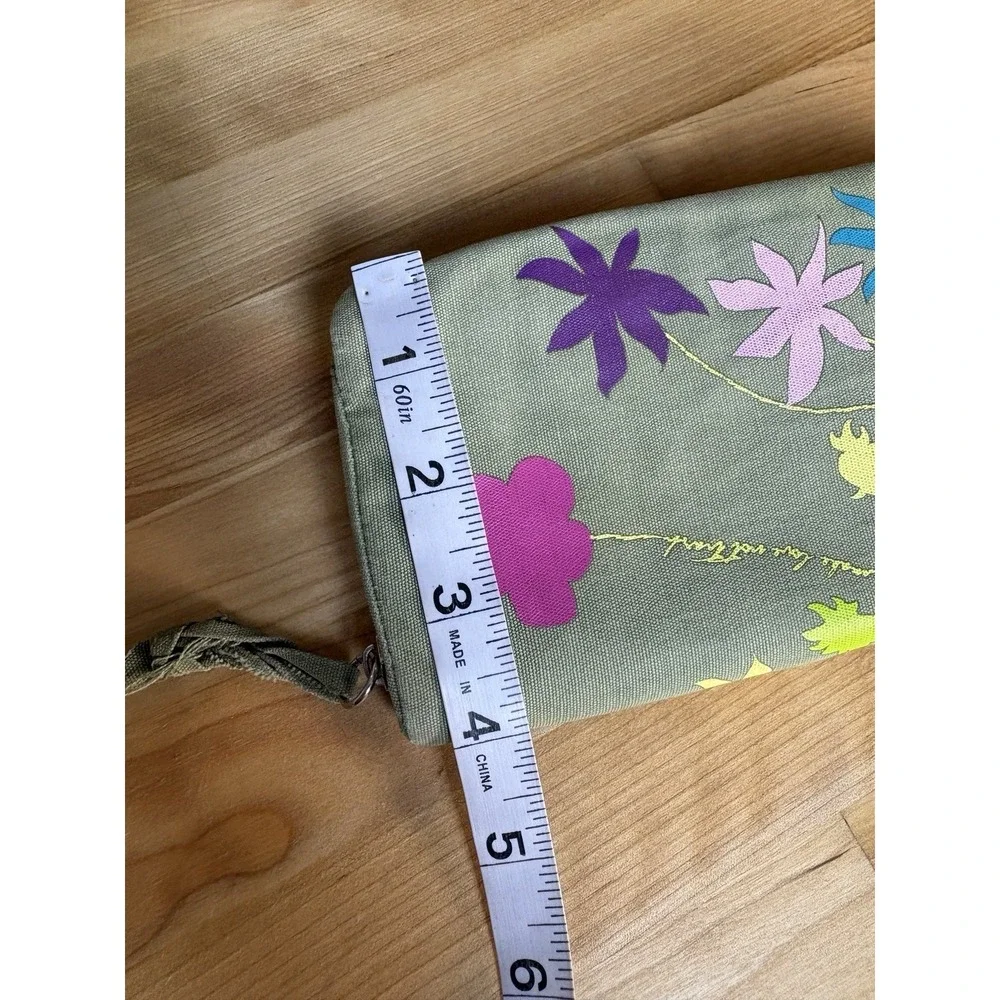 Make‎ Love Not Trash Floral Handpainted Wallet Green Multi Zip Around Boho Hippy